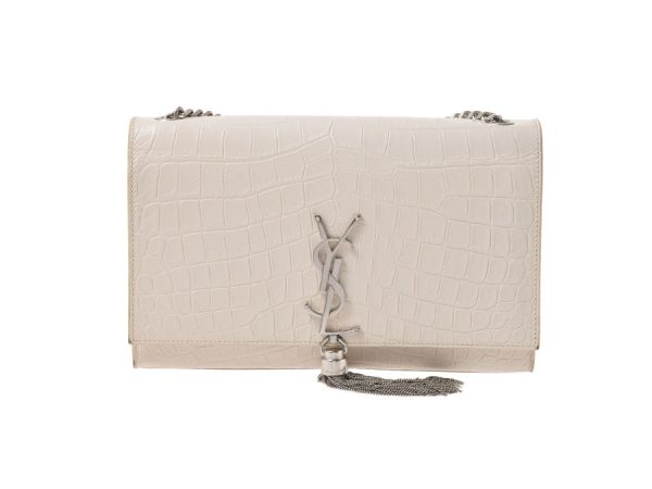 1 Saint Laurent Shoulder Bag Croco Embossed White