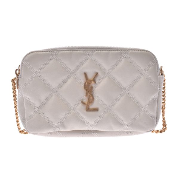 1 Saint Laurent Gold Hardware Leather Shoulder Bag Ivory