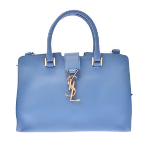 1 Saint Laurent 2way Bag Gold Hardware Leather Handbag Light Blue