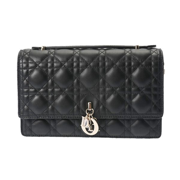 1 Christian Dior Top Handle Bag Lambskin Shoulder Bag Black