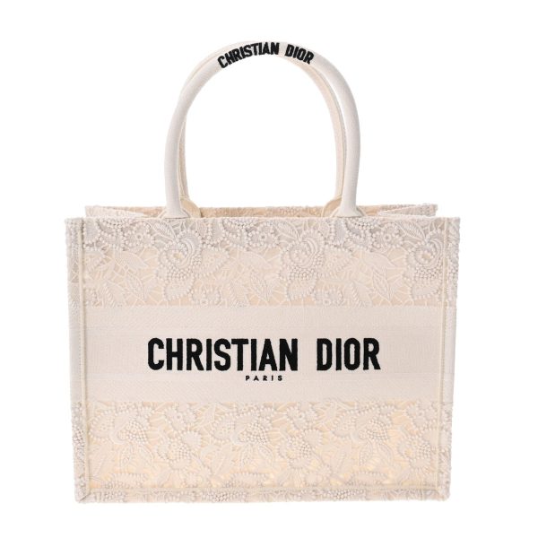 1 Christian Dior Book Medium Embroidery Tote Bag White