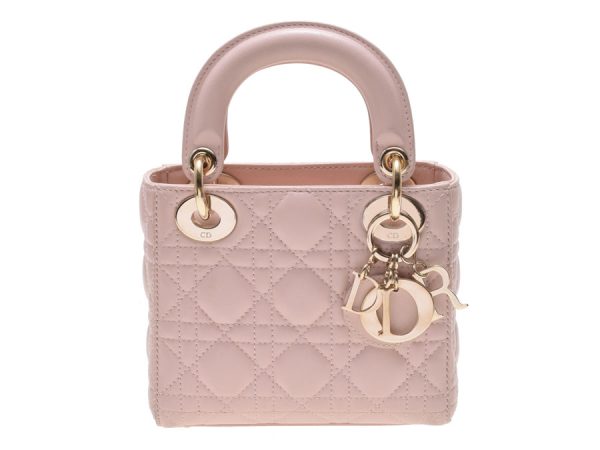 1 Christian Dior Mini 2way Handbag Lambskin Pink Cannage