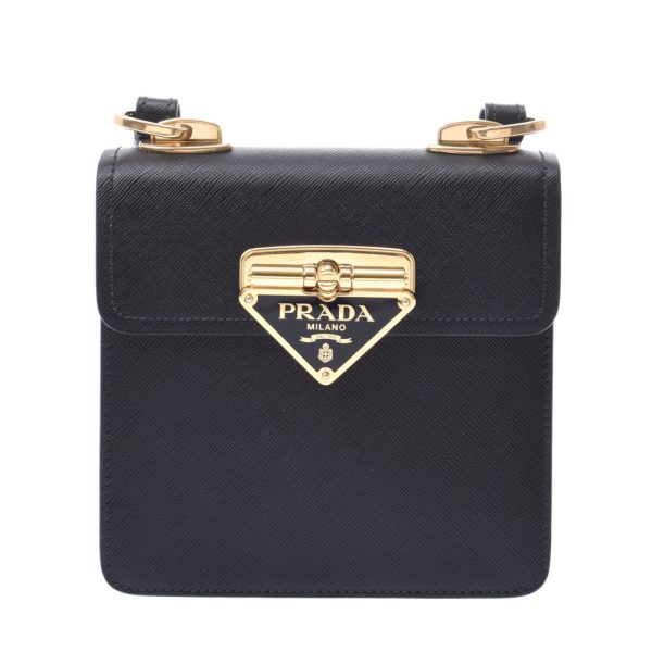 1 Prada Black Gold Hardware Saffiano Shoulder Bag