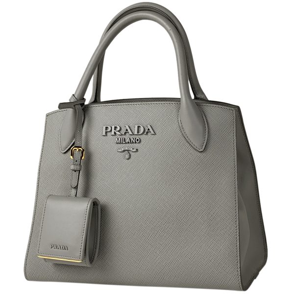 1 Prada Monochrome Small Bag Logo Saffiano Leather Gray