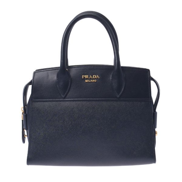 1 Prada 2way Bag Noir Gold Hardware Calf Handbag