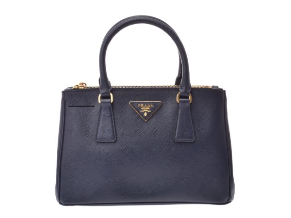 1 Prada 2way Handbag Dark Blue Gold Hardware