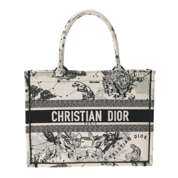 1 Christian Dior Book Tote Bag Embroidery Handbag White Black