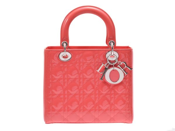 1 Dior Cannage Enamel Salmon Hardware With Strap 2way Handbag Pink