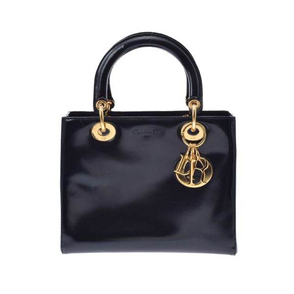 1 Christian Dior Lady Dior Gold Hardware Leather Handbag Black