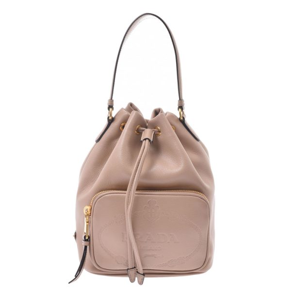 1 Prada Logo Drawstring 2way Bag Calf Handbag Beige