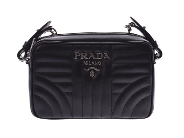 1 Prada Chain Shoulder Bag Silver Metal Fittings Calf Black