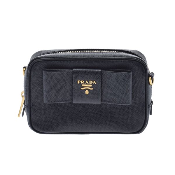 1 Prada Mini Gold Hardware Saffiano Shoulder Bag Black