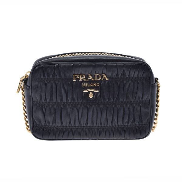 1 Prada Chain Gold Hardware Calf Shoulder Bag Black