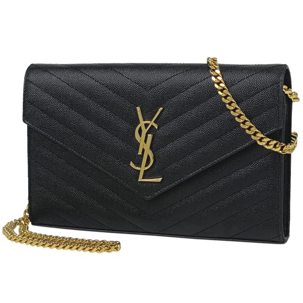 1 Saint Laurent Monogram Chain Wallet Clutch Leather Black