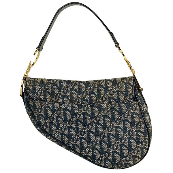 1000058949404 13 Christian Dior Trotter Pattern Saddle Bag Handbag Shoulder Bag Canvas Navy