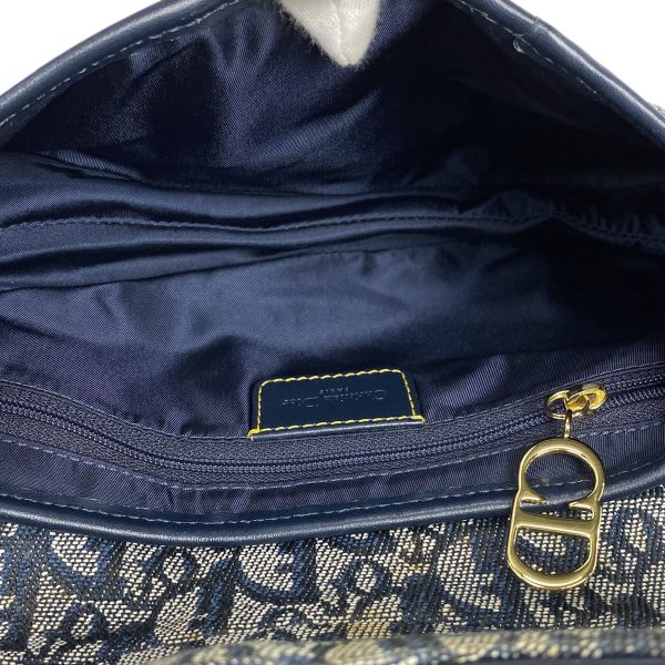 1000058949404 20 Christian Dior Trotter Pattern Saddle Bag Handbag Shoulder Bag Canvas Navy