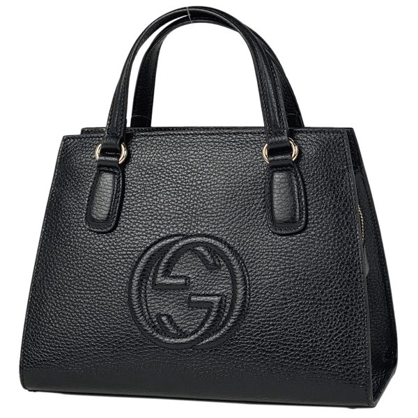 1000059000371 11 Gucci Soho Handbag 2way Shoulder Bag Interlocking G Leather Black