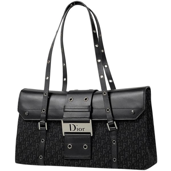 1000060341678 11 Christian Dior Trotter Pattern Shoulder Bag Handbag Canvas Black