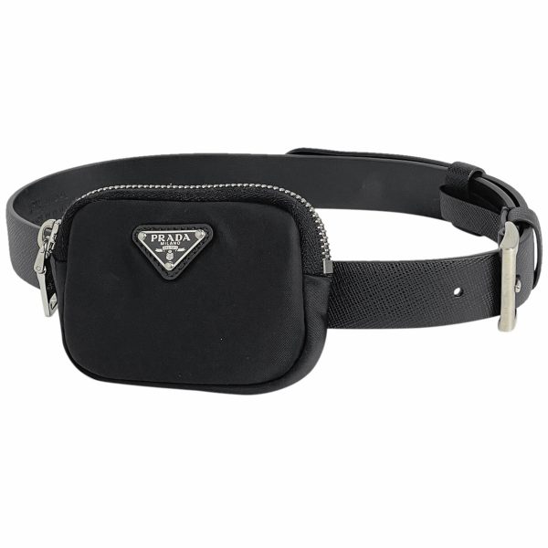 1000060396197 11 Prada Logo Plate With Pouch Belt Nylon Leather Nero Black