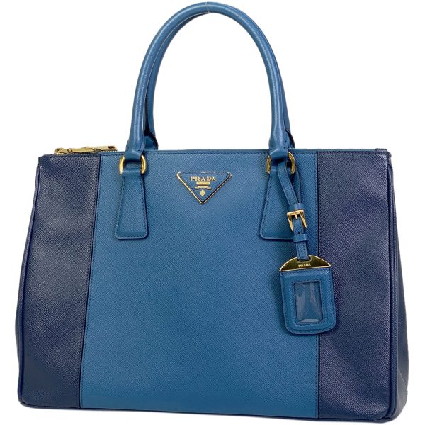1000060413146 11 Prada Logo Handbag Shoulder Bag Bicolor Saffiano Leather Blue