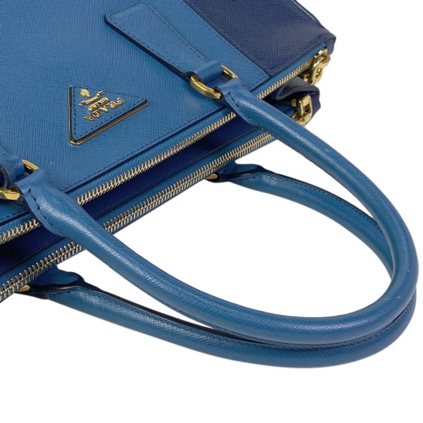 1000060413146 16 Prada Logo Handbag Shoulder Bag Bicolor Saffiano Leather Blue