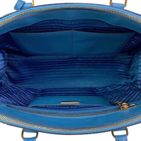 1000060413146 17 Prada Logo Handbag Shoulder Bag Bicolor Saffiano Leather Blue