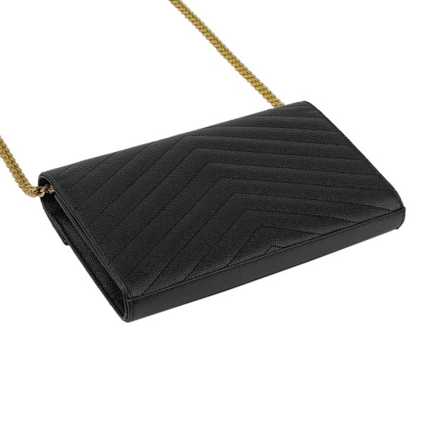 1000062765403 12 Saint Laurent Monogram Chain Wallet 2way Clutch Shoulder Bag Leather Black