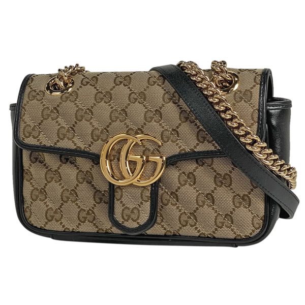 1000062916928 11 Gucci GG Pattern Marmont Chain Shoulder Bag Double G Mini Canvas Beige Black