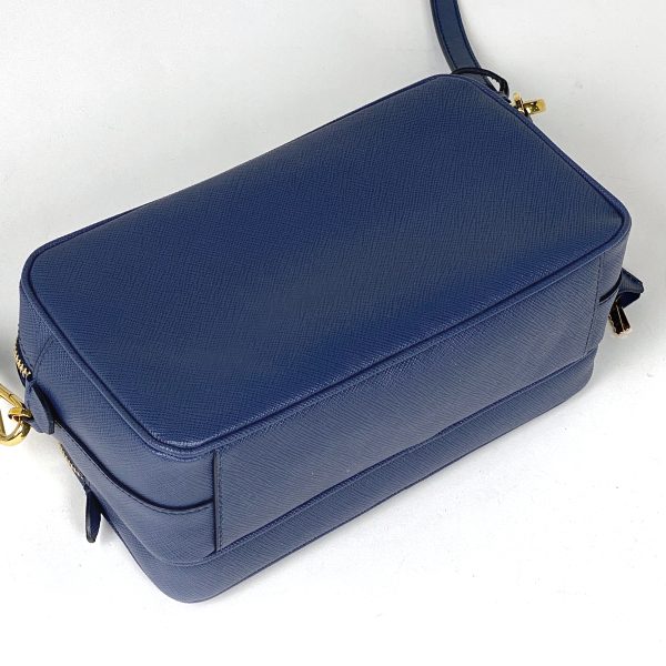 1000065344568 12 Prada Logo Plate Shoulder Bag Saffiano Leather Blue