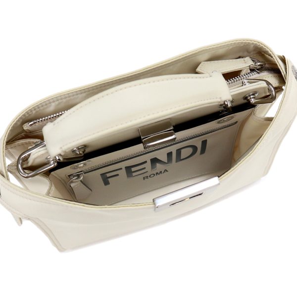 11 Fendi Peekaboo Mini 2way Handbag Crossbody Nylon Ivory White