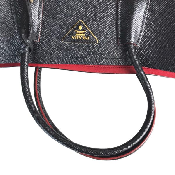 1153 2312e 13 Prada Double Tote Bag Leather Shoulder Bag Black Red