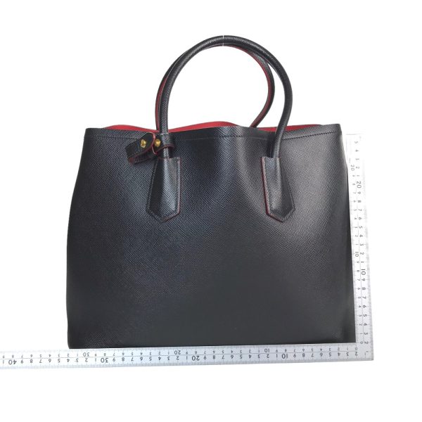 1153 2312e 2 Prada Double Tote Bag Leather Shoulder Bag Black Red