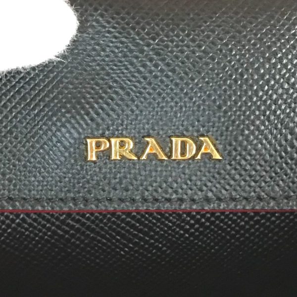 1153 2312e 3 Prada Double Tote Bag Leather Shoulder Bag Black Red