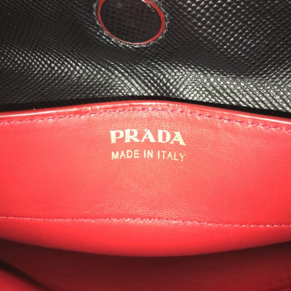 1153 2312e 4 Prada Double Tote Bag Leather Shoulder Bag Black Red