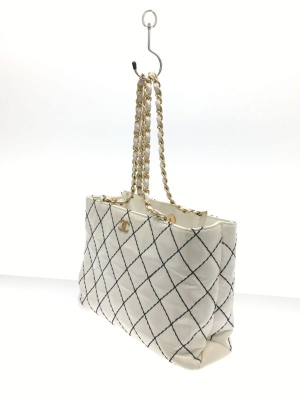 2 Chanel Wild Stitch Chain Tote Bag Leather White