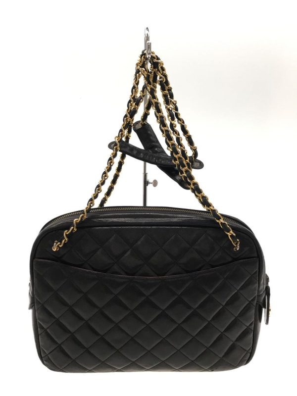 2 Chanel Shoulder Bag Matelasse Double Chain Leather Black