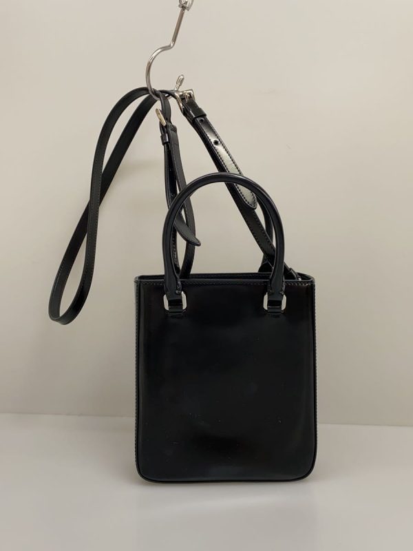 2 Prada Shoulder Bag Leather Brushed Black