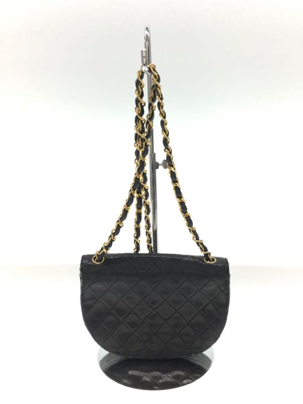 2 Chanel Matelasse Chain Shoulder Bag Half Moon Flap Black