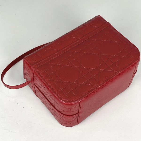 2 Christian Dior Logo Vanity Bag Cannage Handbag Leather Red