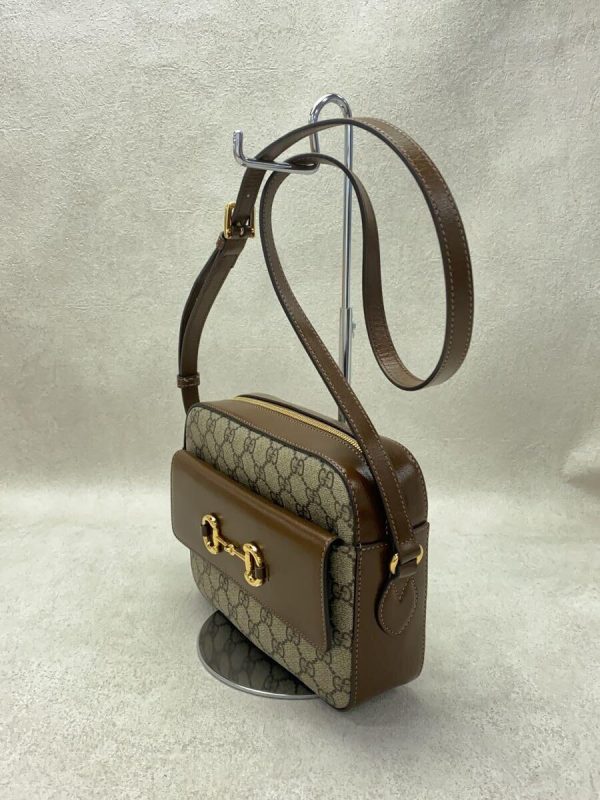 2 Gucci Shoulder Bag Allover Pattern Horsebit Brown