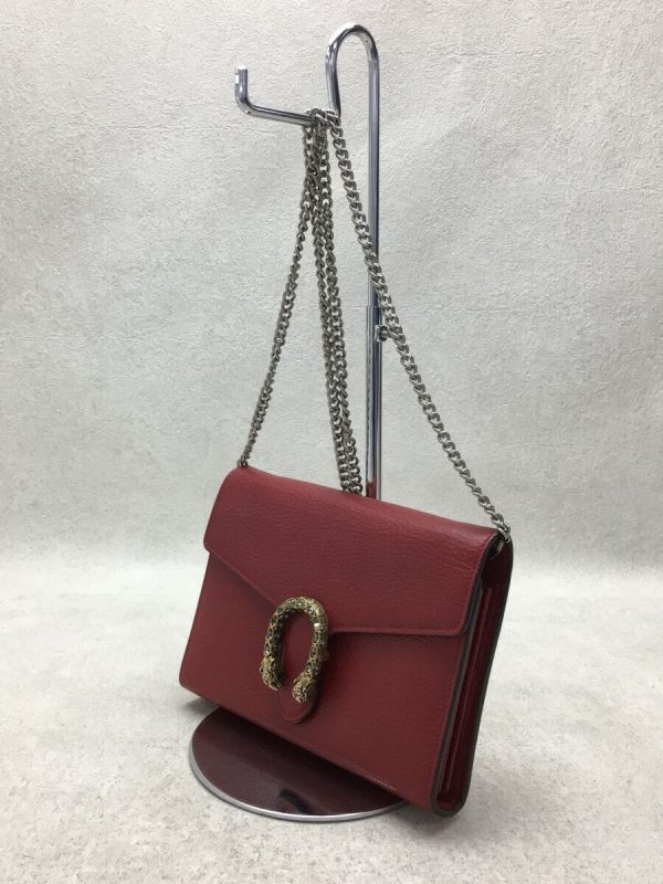 2 Gucci Dionysus Chain Shoulder Bag Leather Red