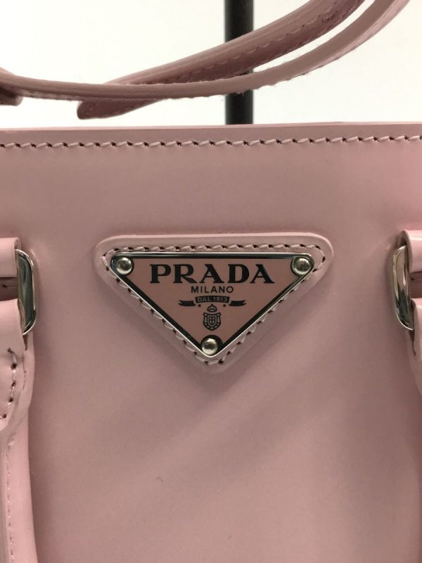 2 Prada Small Brushed Leather Tote Bag Triangle Logo Crossbody Bag Pink