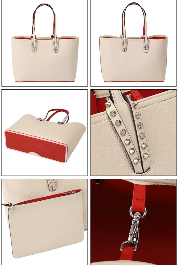 2 Christian Louboutin Cabata Small Calf Leather Tote Bag Pouch Ivory