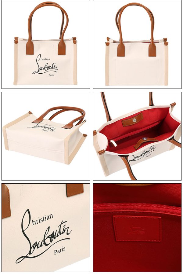 2 Christian Louboutin Nastroloubi Canvas Leather Tote Bag With Logo Natural