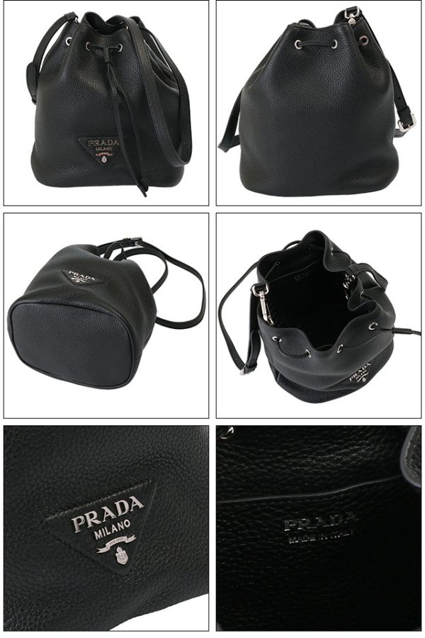 2 Prada Bucket Bag Leather Shoulder Bag Black