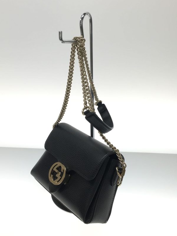 2 Gucci Chain Shoulder Bag Interlocking Leather Black