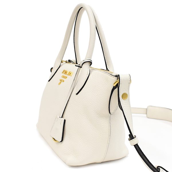 2 Prada 3way Shoulder Bag Handbag Vitello Dino Leather Off white