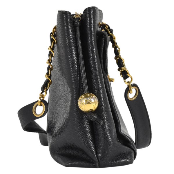 2 Chanel Coco Mark Chain Tote Bag Shoulder Bag Caviar Skin Black