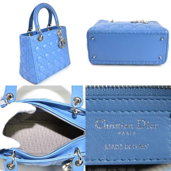 2 Christian Dior Handbag Shoulder Bag 2Way Bag Blue Leather Silver