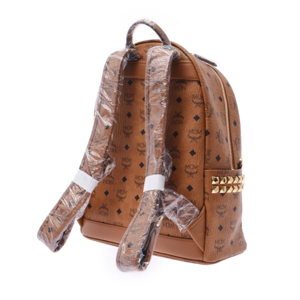 2 MCM Backpack Studded Leather Daypack Brown